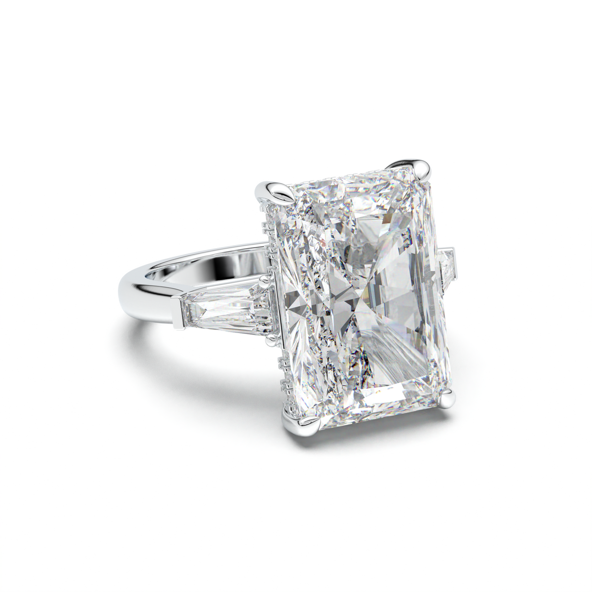 Radiant Baguette Hidden Halo Engagement Ring