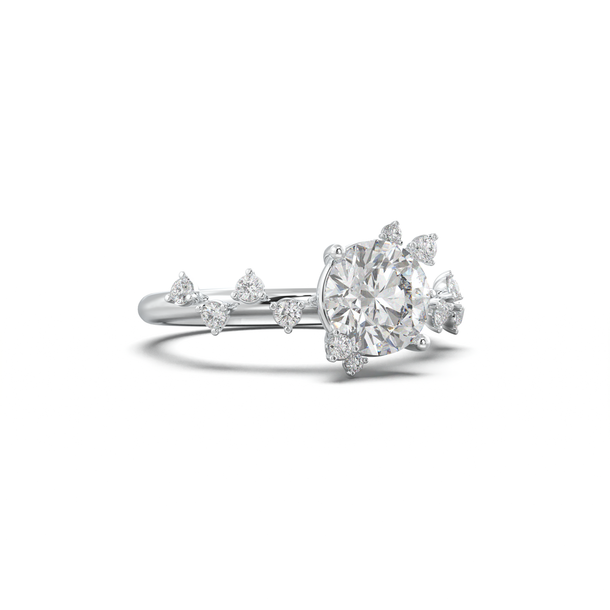 Round Botanical Accent Engagement Ring
