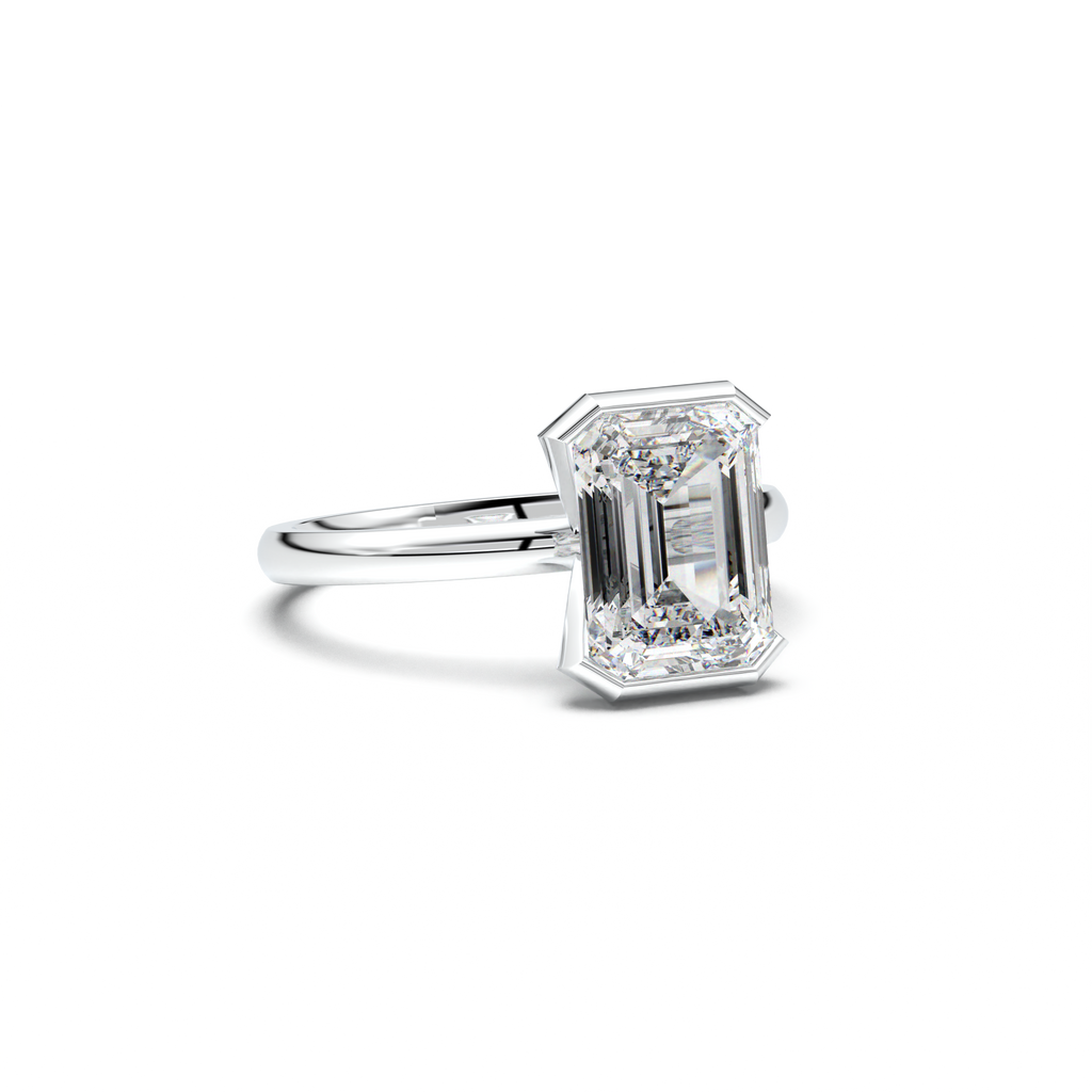 Emerald Cut Half-Bezel Engagement Ring