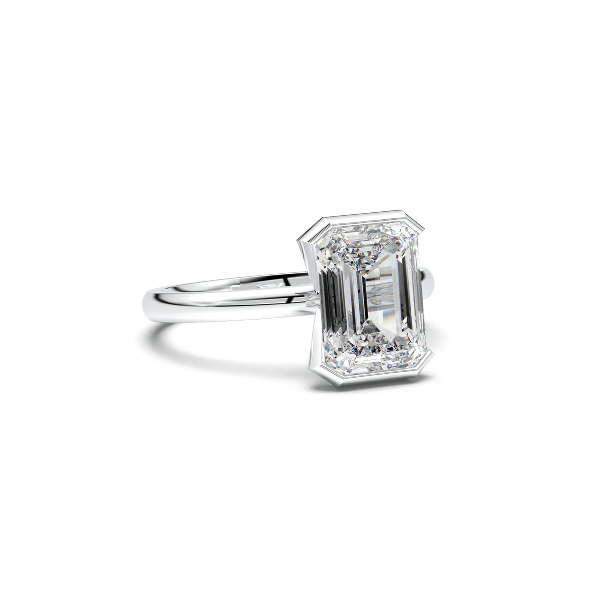 Emerald Cut Half-Bezel Engagement Ring