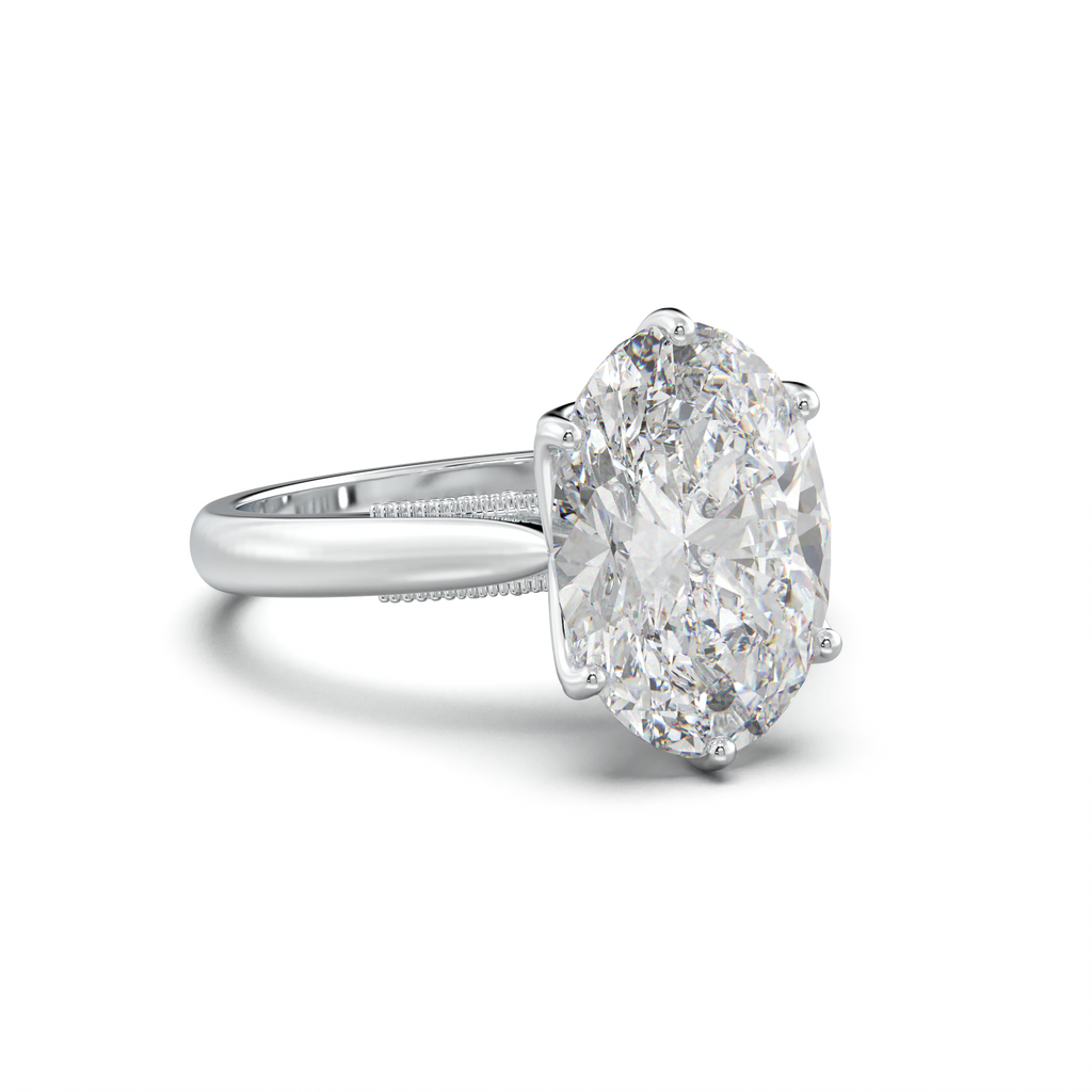 Oval Tulip Setting Hidden bridge Halo Engagement Ring