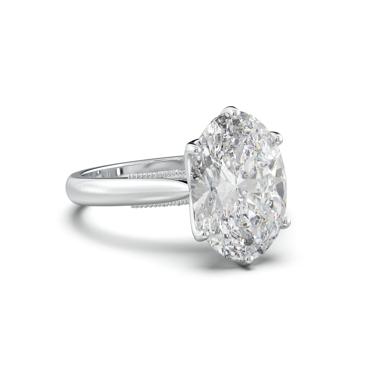 Oval Tulip Setting Hidden bridge Halo Engagement Ring