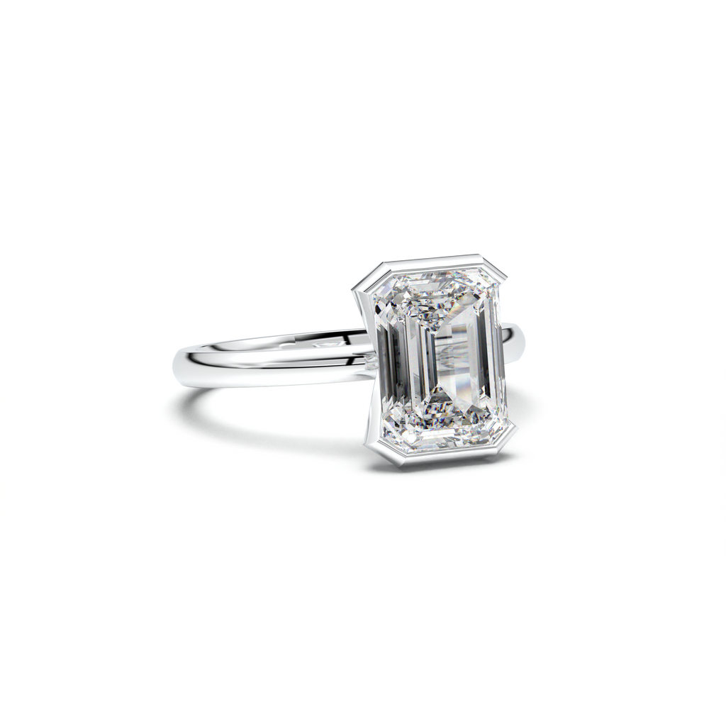Emerald Cut Half-Bezel Engagement Ring