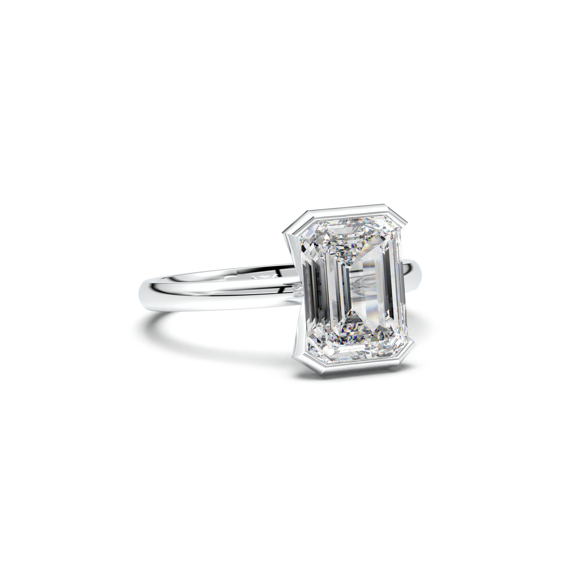 Emerald Cut Half-Bezel Engagement Ring