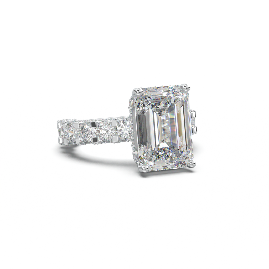Emerald Diamond Band Engagement Ring
