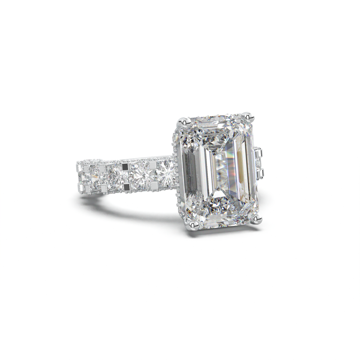 Emerald Diamond Band Engagement Ring