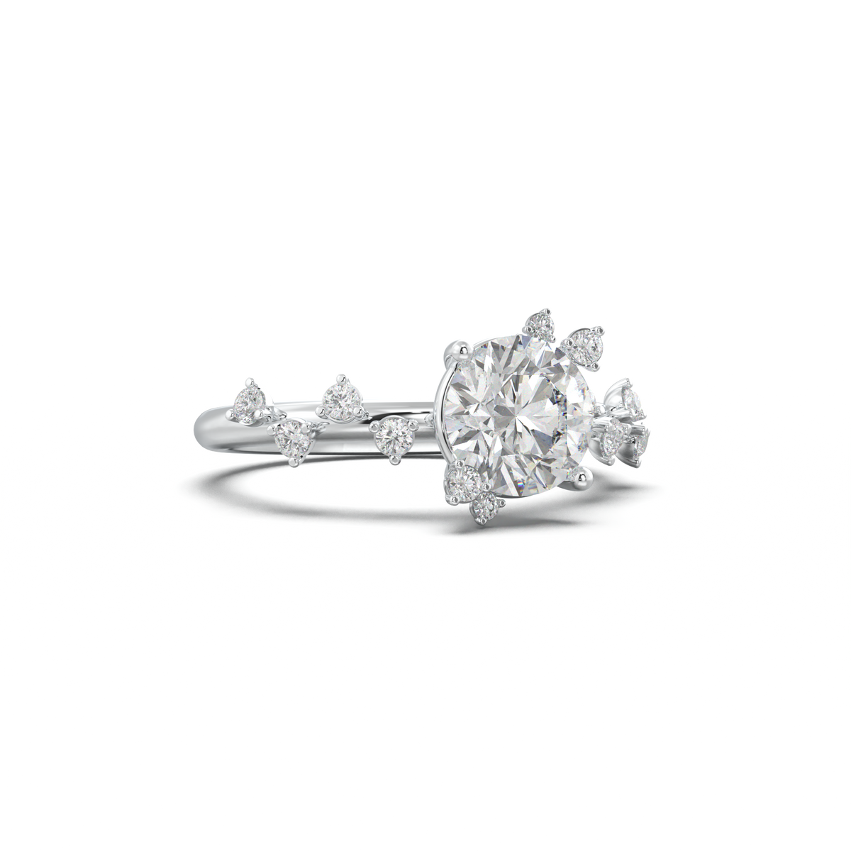 Round Botanical Accent Engagement Ring