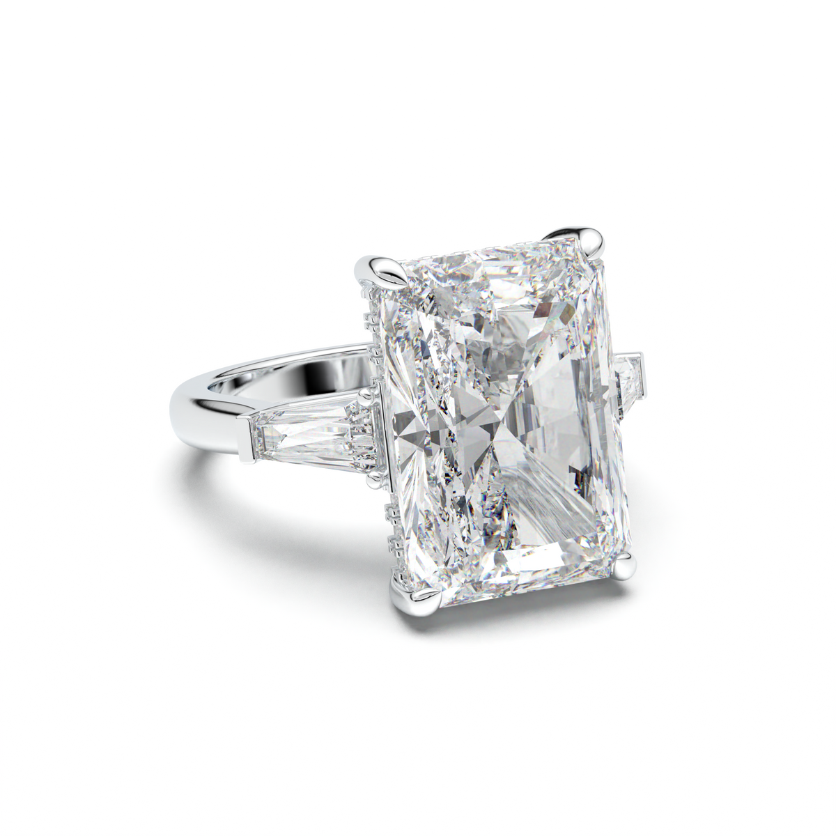 Radiant Baguette Hidden Halo Engagement Ring