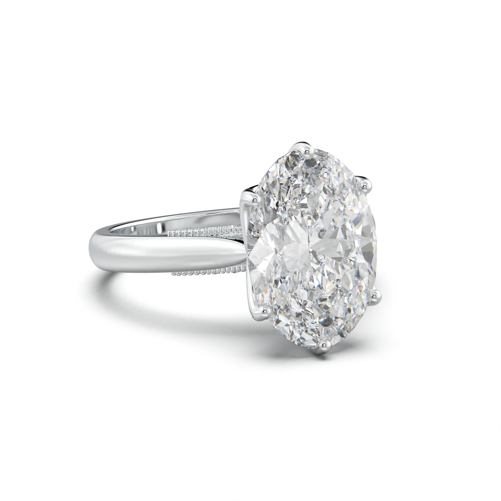 Oval Tulip Setting Hidden bridge Halo Engagement Ring