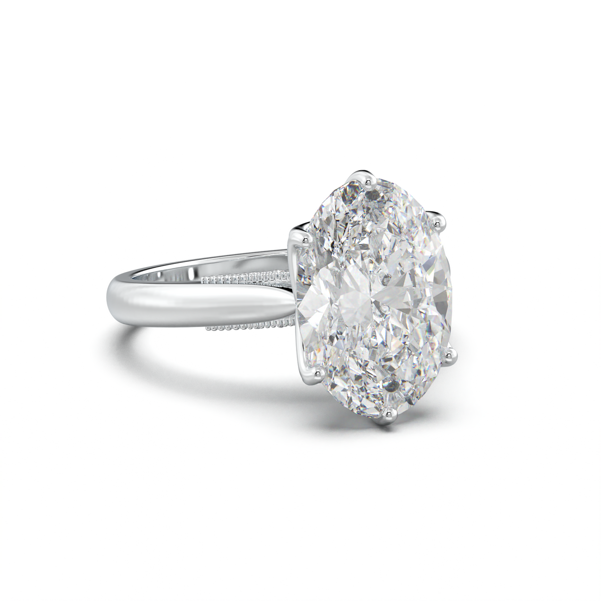 Oval Tulip Setting Hidden bridge Halo Engagement Ring
