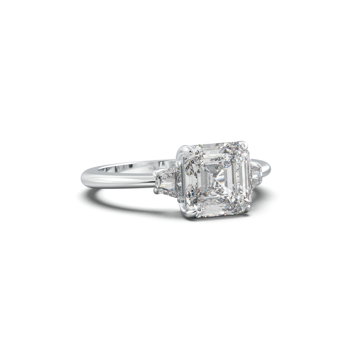 Asscher Baguette Three-Stone Engagement Ring