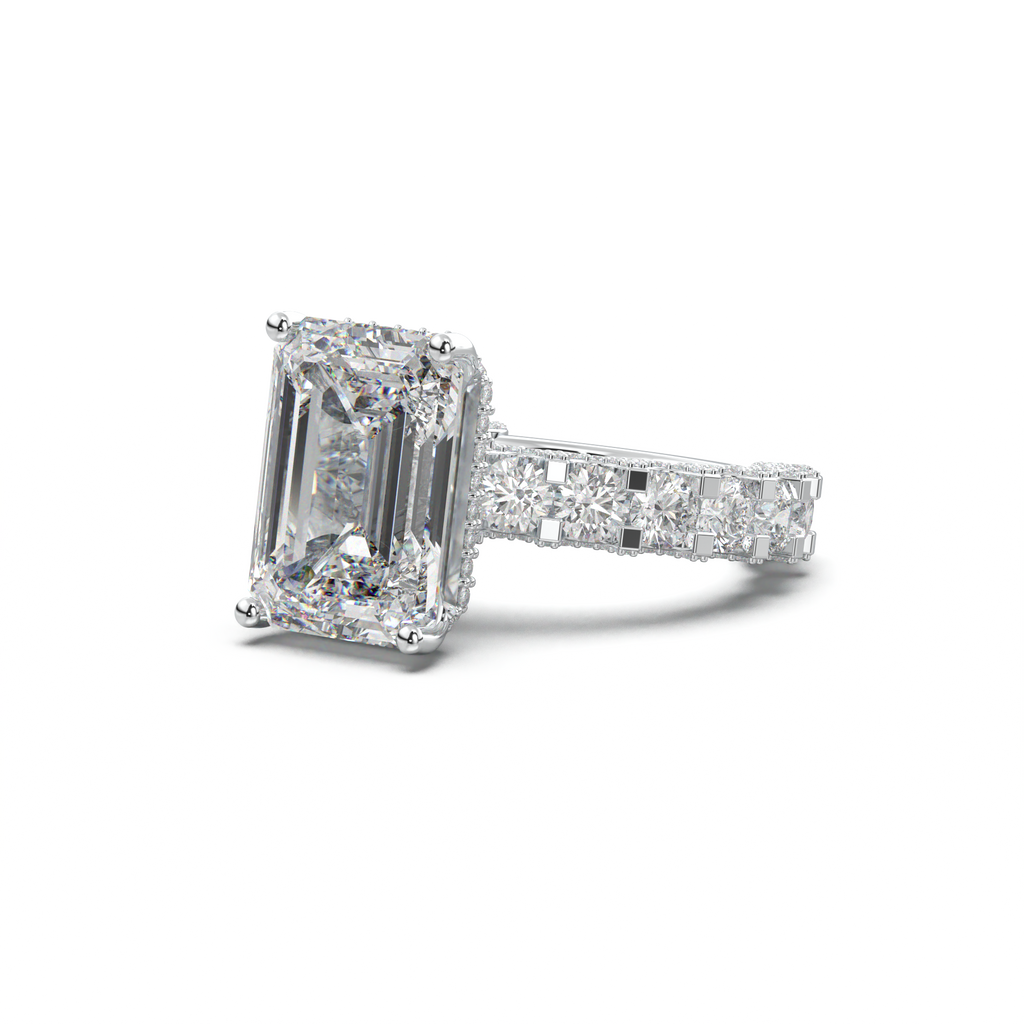 Emerald Diamond Band Engagement Ring