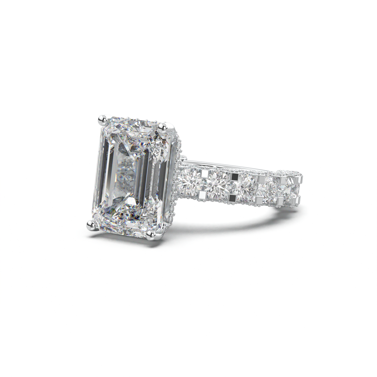 Emerald Diamond Band Engagement Ring