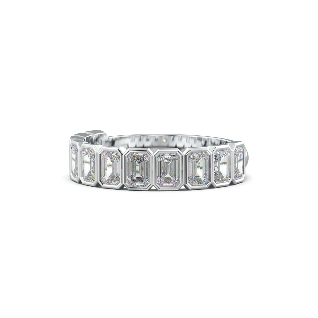 Emerald Bezel Half-Eternity Wedding Band