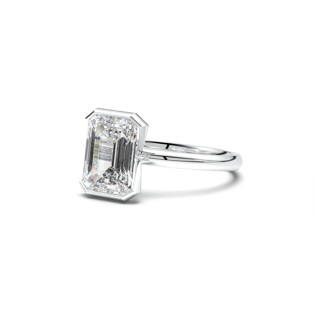 Emerald Cut Half-Bezel Engagement Ring