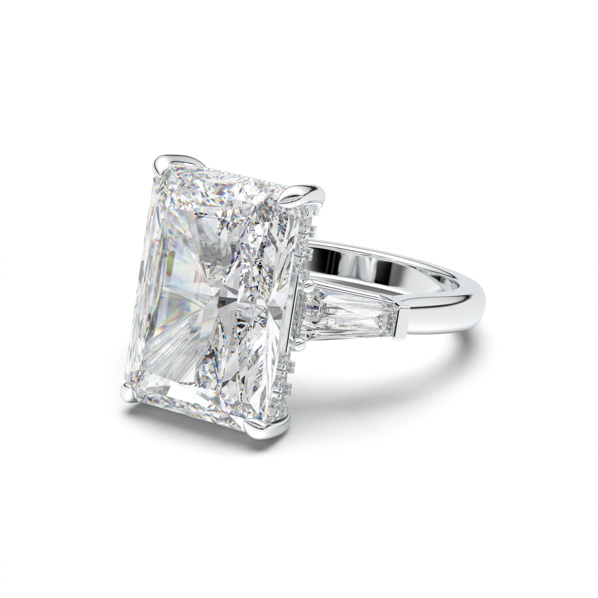 Radiant Baguette Hidden Halo Engagement Ring
