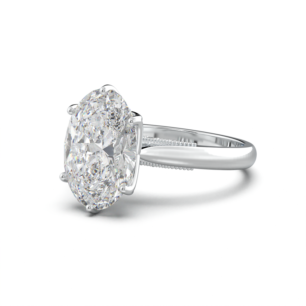 Oval Tulip Setting Hidden bridge Halo Engagement Ring