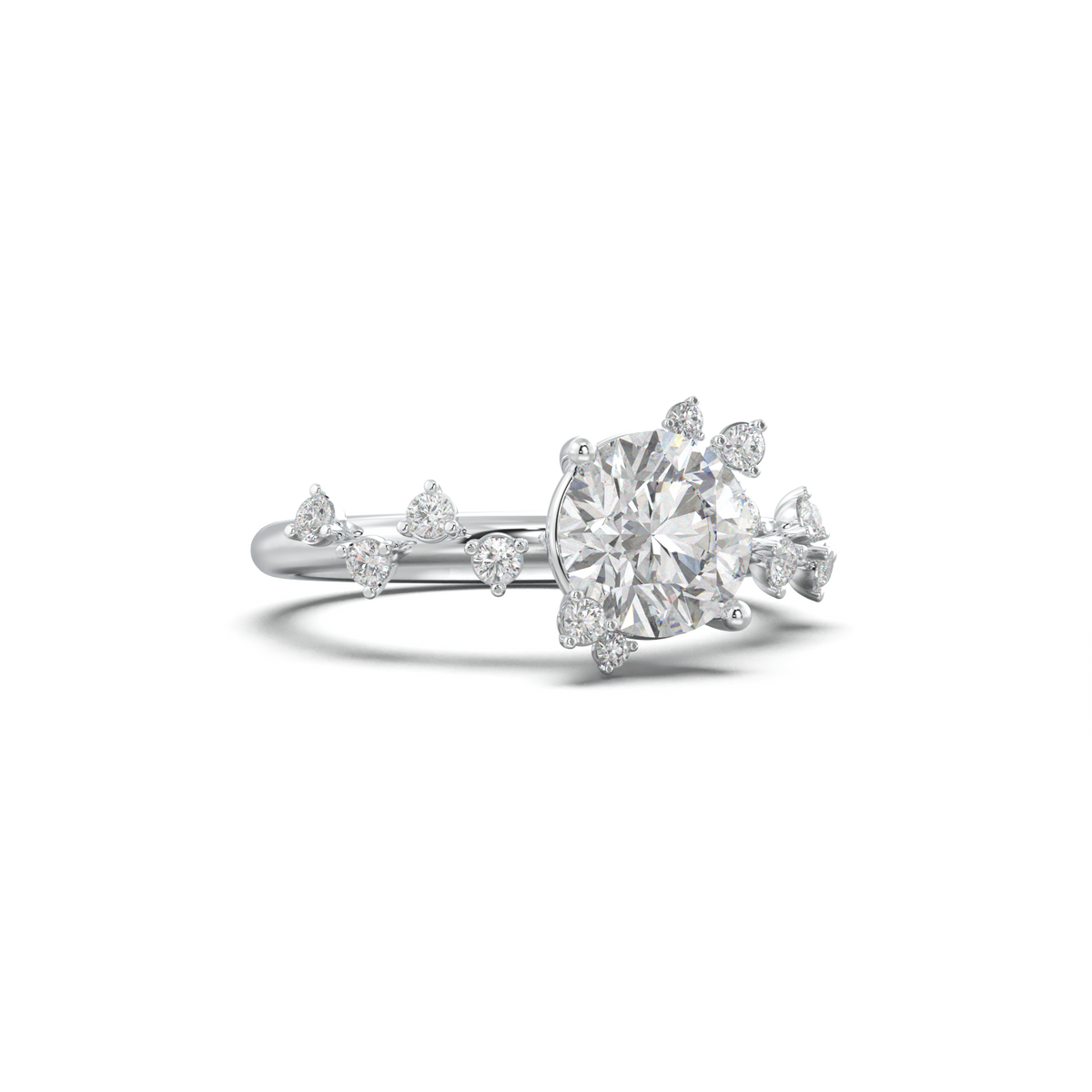 Round Botanical Accent Engagement Ring