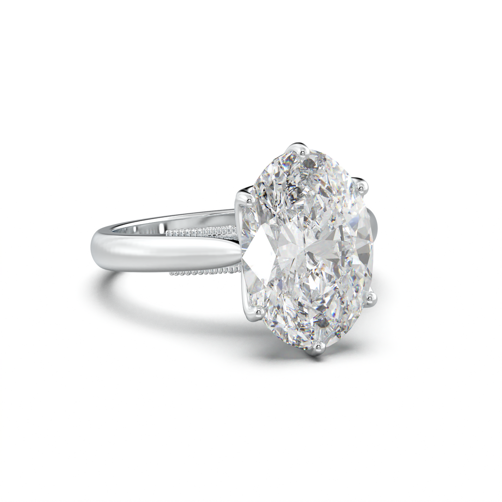 Oval Tulip Setting Hidden bridge Halo Engagement Ring