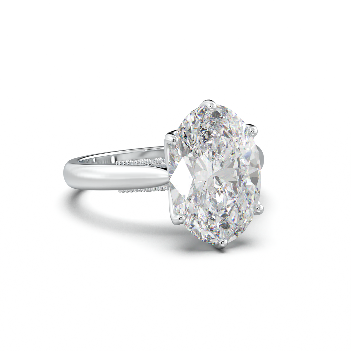 Oval Tulip Setting Hidden bridge Halo Engagement Ring