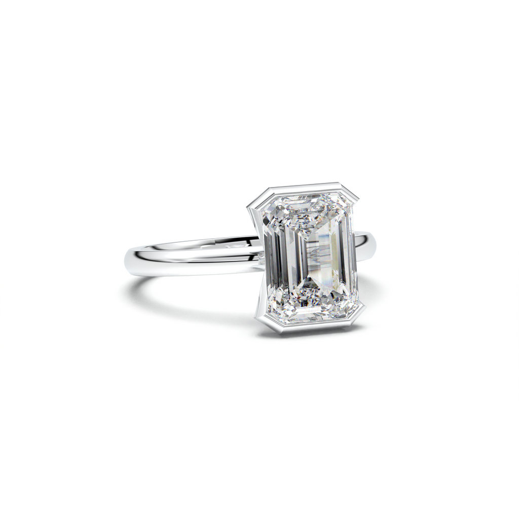 Emerald Cut Half-Bezel Engagement Ring