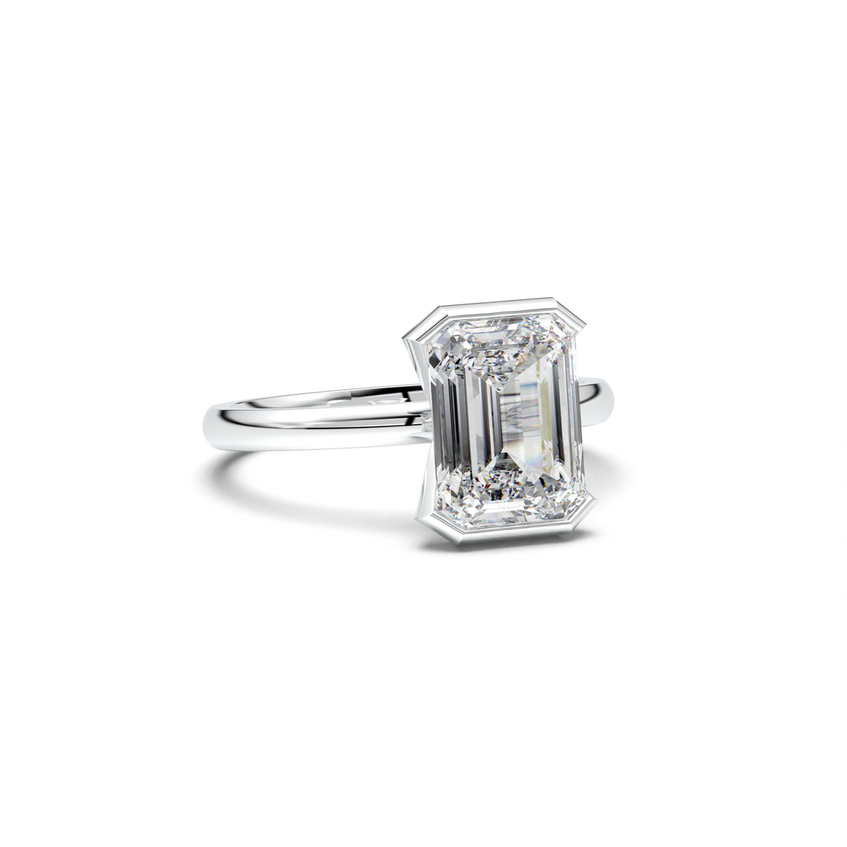 Emerald Cut Half-Bezel Engagement Ring