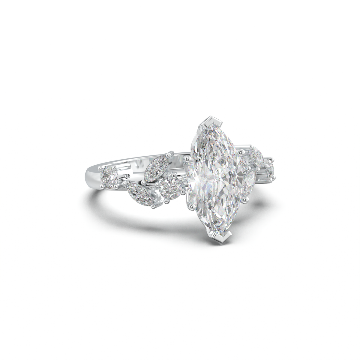 Marquise Mixed Side-Stone Engagement Ring