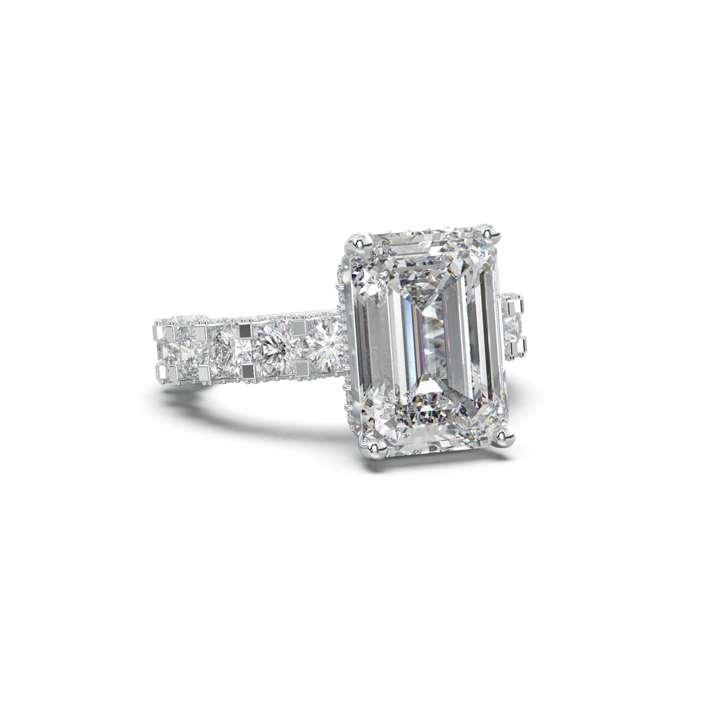 Emerald Diamond Band Engagement Ring