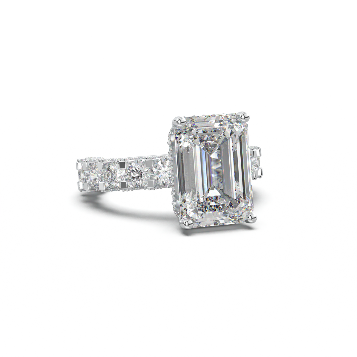Emerald Diamond Band Engagement Ring