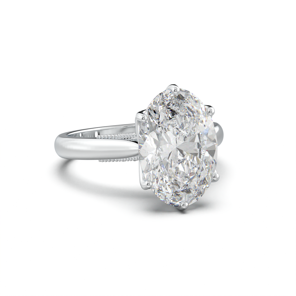 Oval Tulip Setting Hidden bridge Halo Engagement Ring