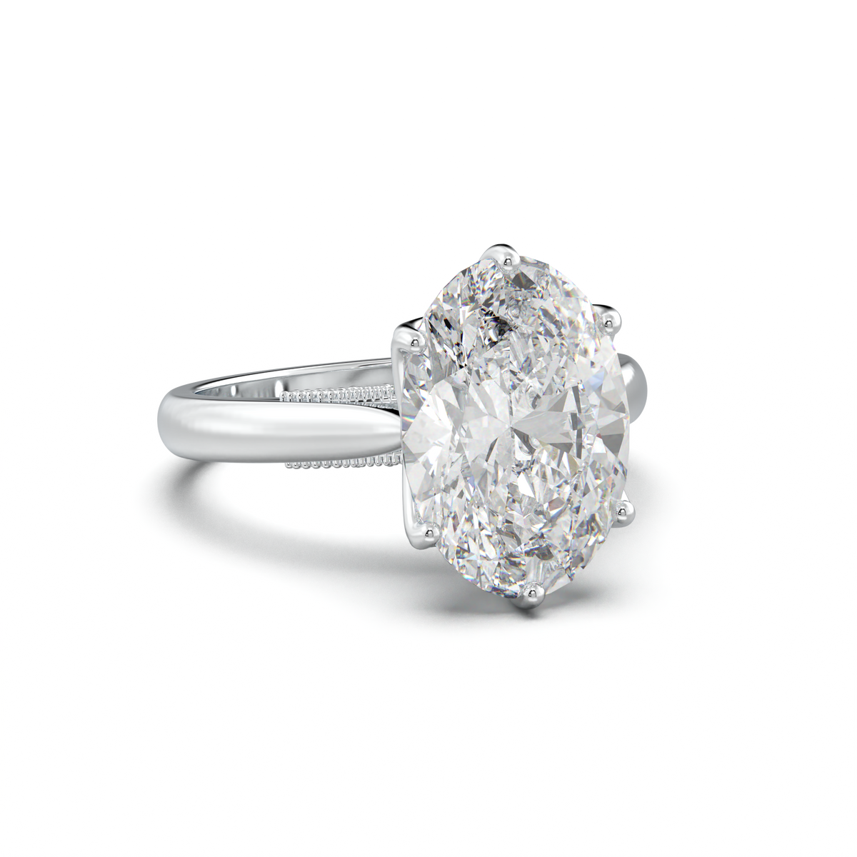 Oval Tulip Setting Hidden bridge Halo Engagement Ring