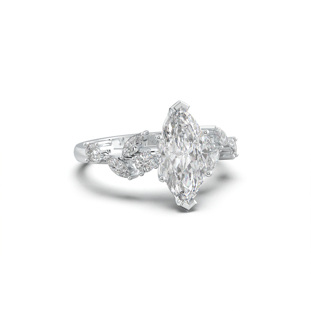 Marquise Mixed Side-Stone Engagement Ring