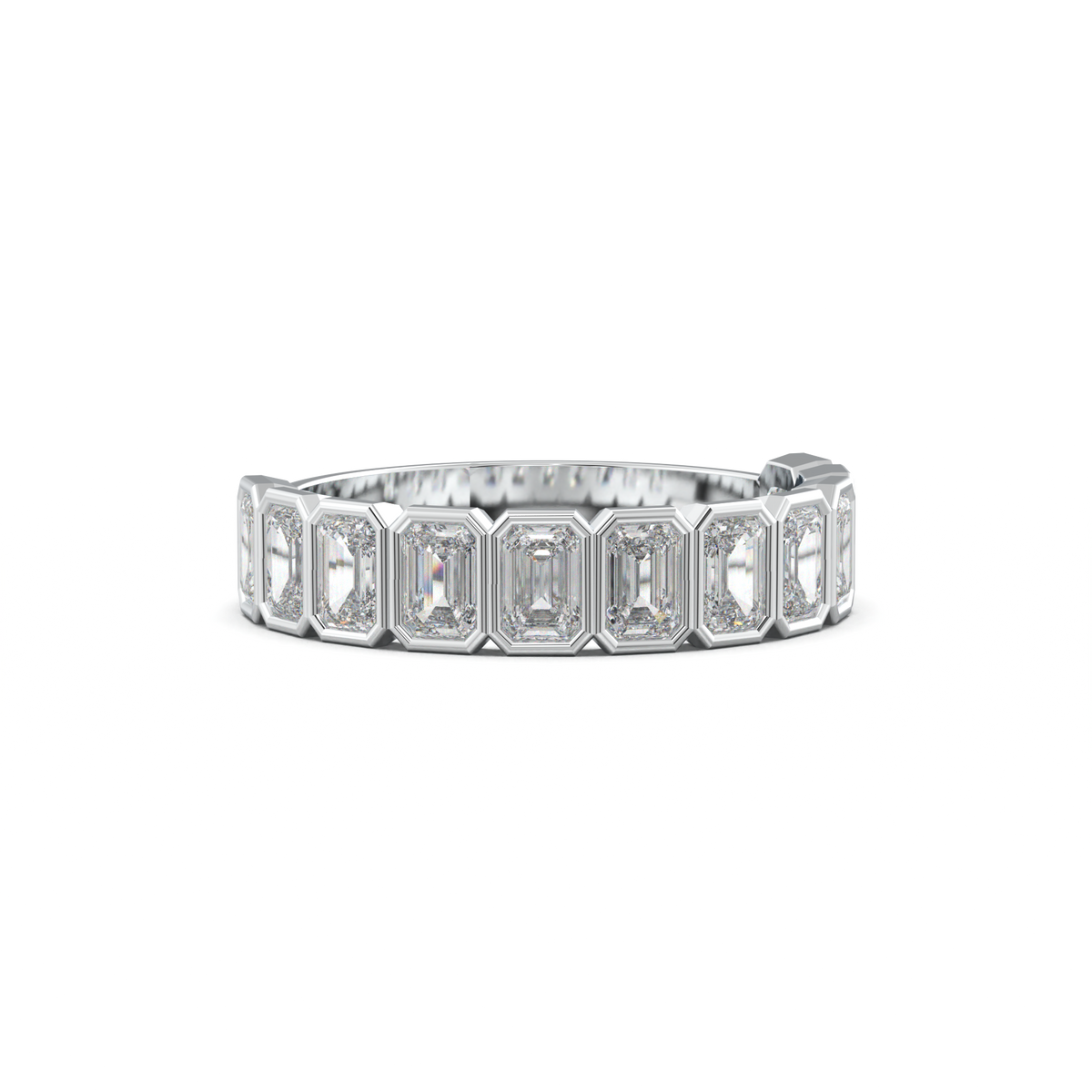 Emerald Bezel Half-Eternity Wedding Band