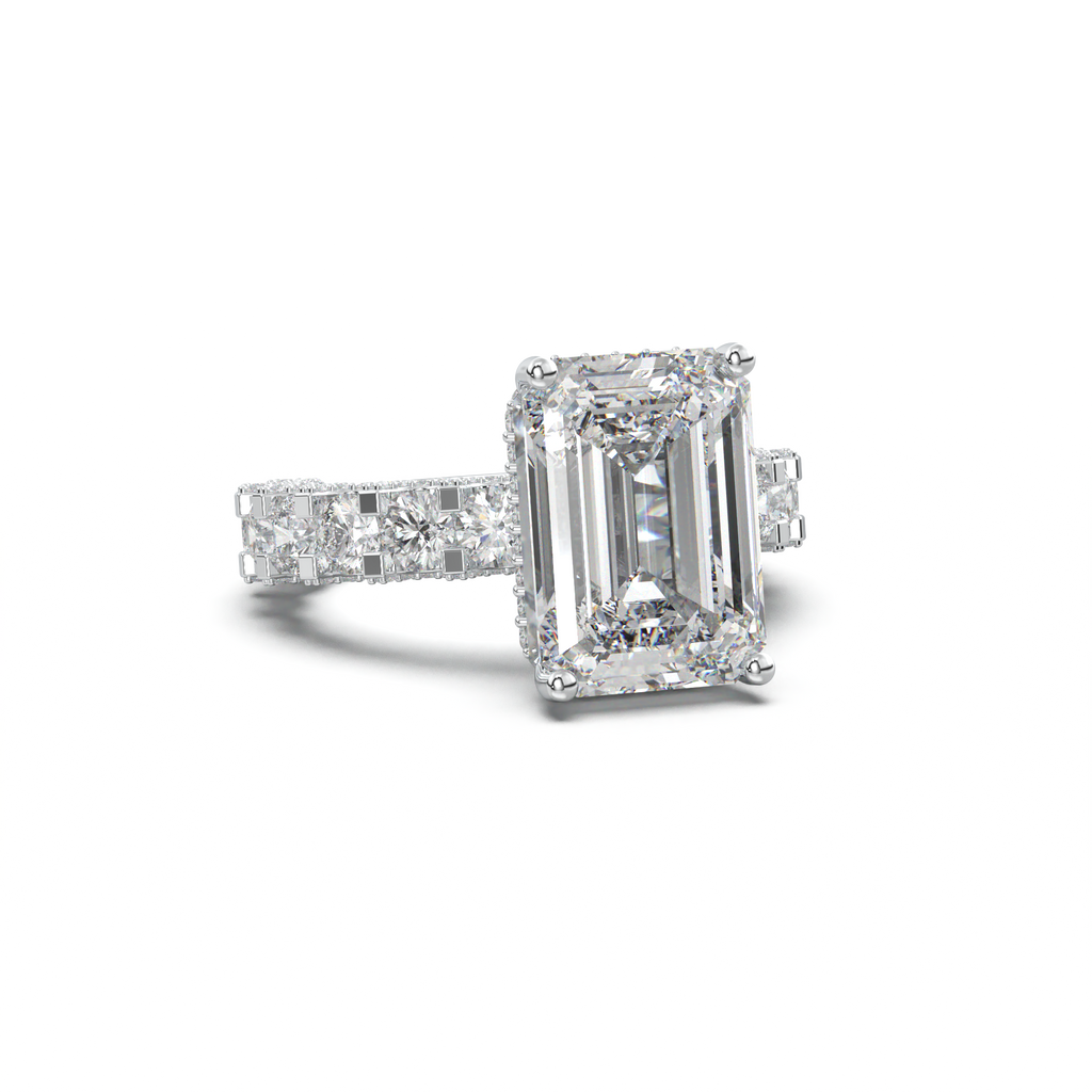 Emerald Diamond Band Engagement Ring