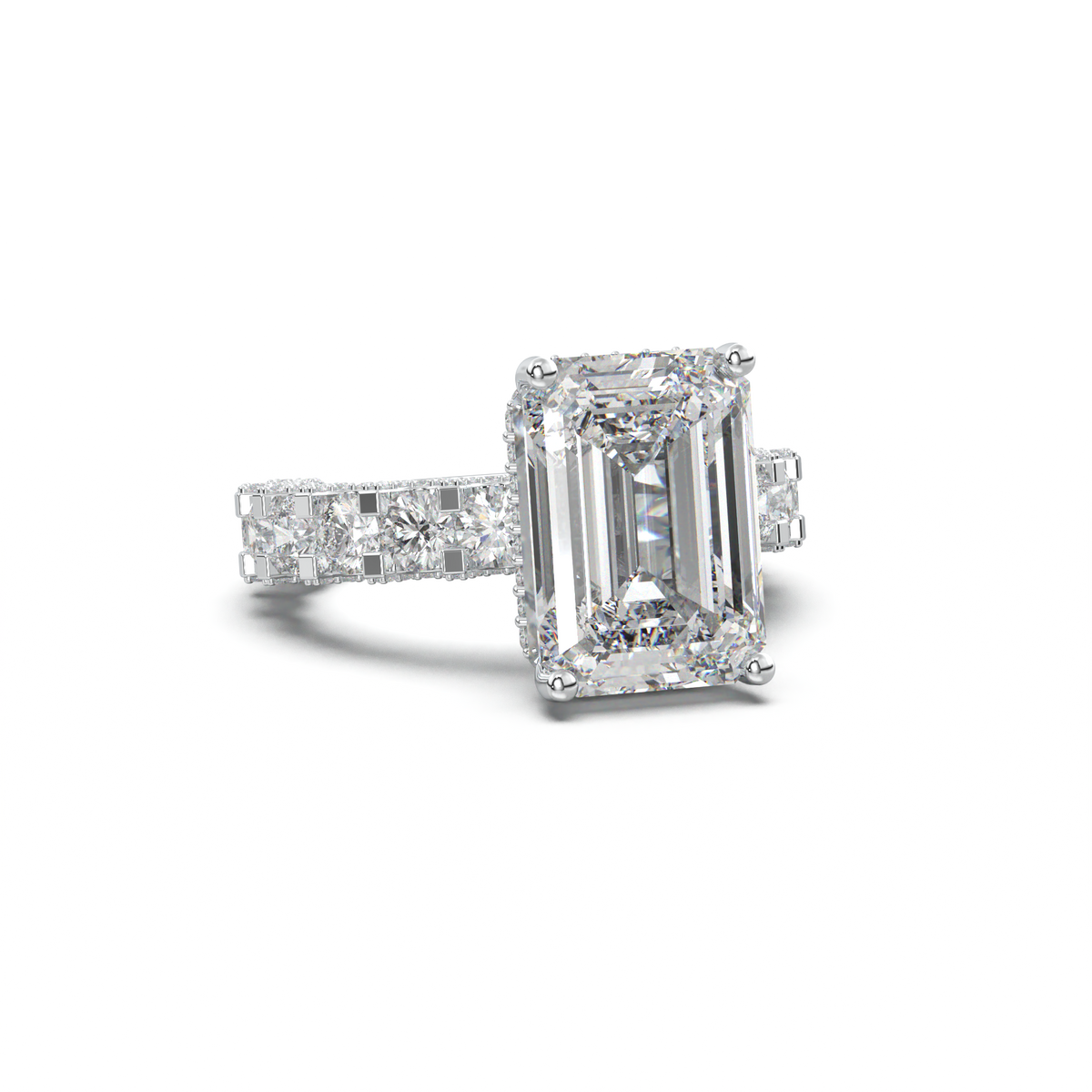 Emerald Diamond Band Engagement Ring
