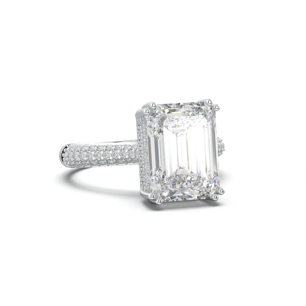 Emerald Double Pavé Engagement Ring