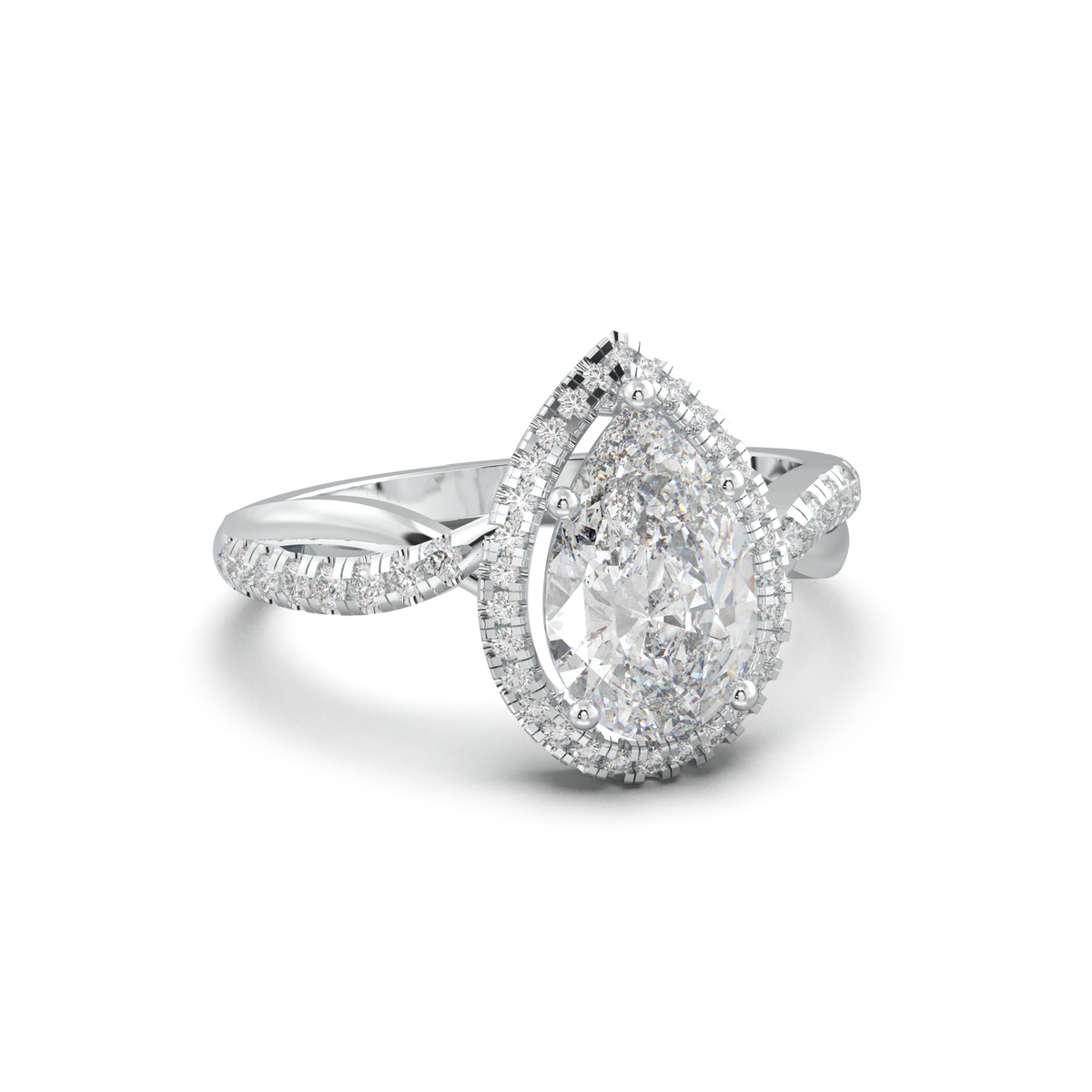 Pear Halo Twisted Pavé Engagement Ring