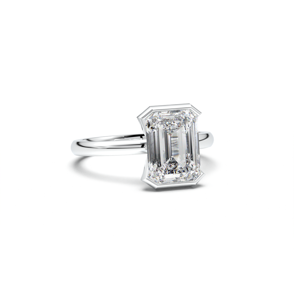 Emerald Cut Half-Bezel Engagement Ring