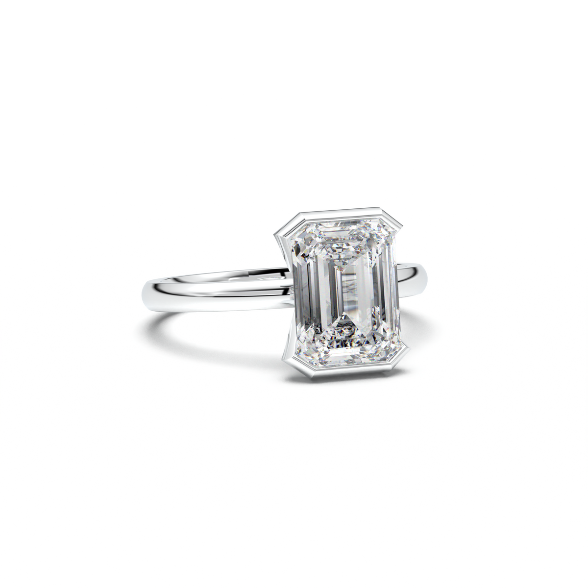 Emerald Cut Half-Bezel Engagement Ring