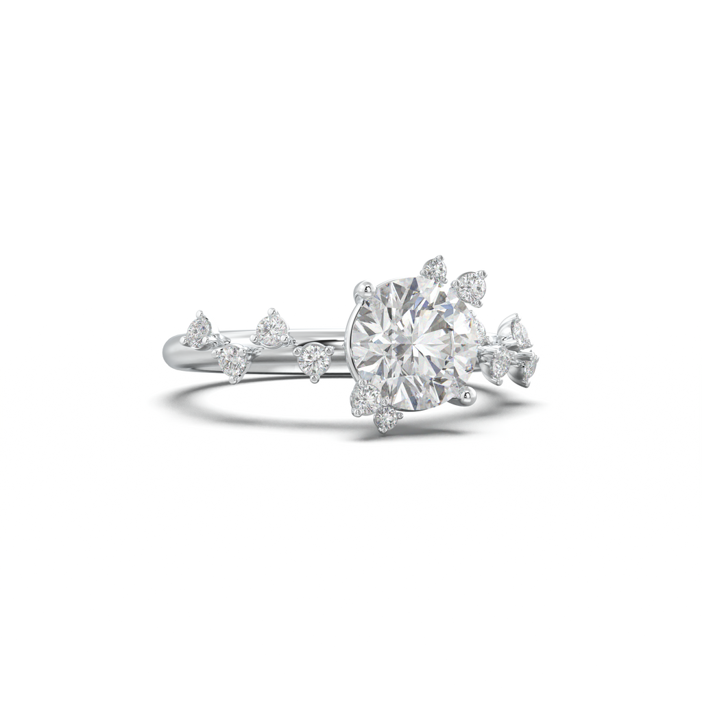 Round Botanical Accent Engagement Ring
