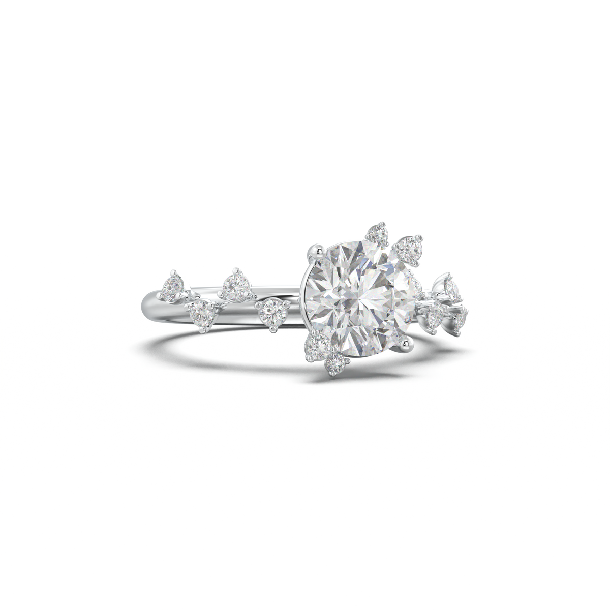 Round Botanical Accent Engagement Ring
