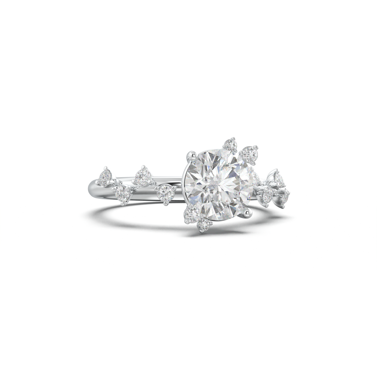 Round Botanical Accent Engagement Ring