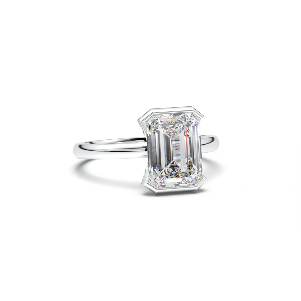 Emerald Cut Half-Bezel Engagement Ring