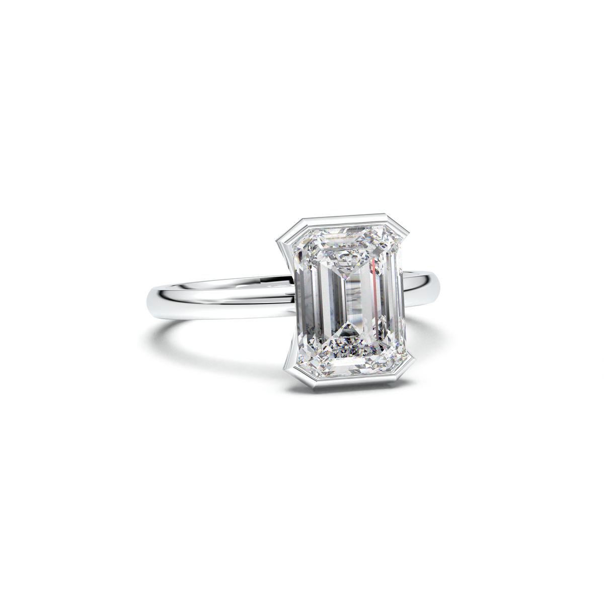 Emerald Cut Half-Bezel Engagement Ring