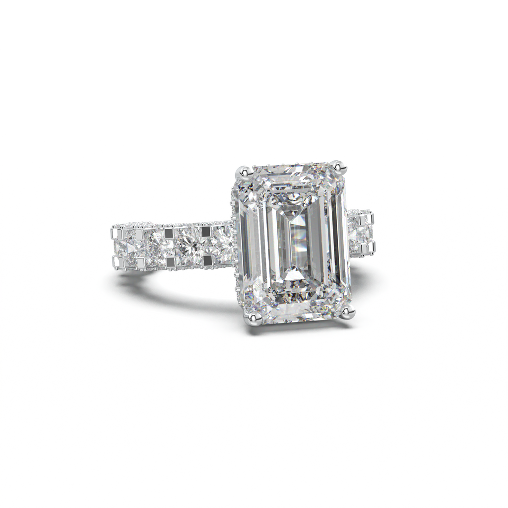 Emerald Diamond Band Engagement Ring