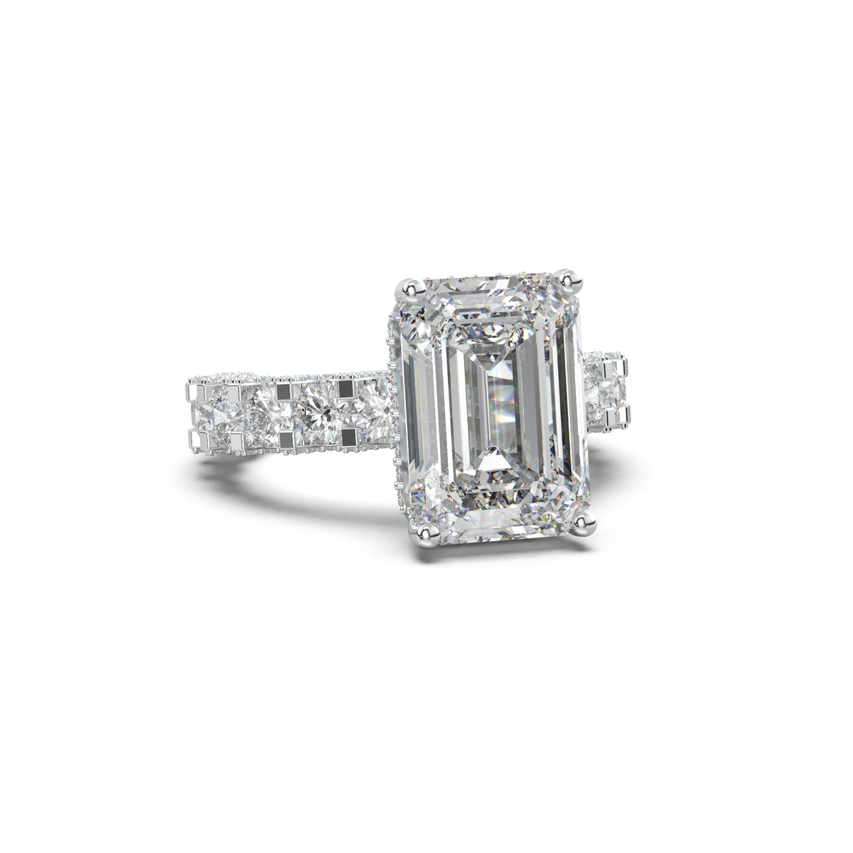 Emerald Diamond Band Engagement Ring