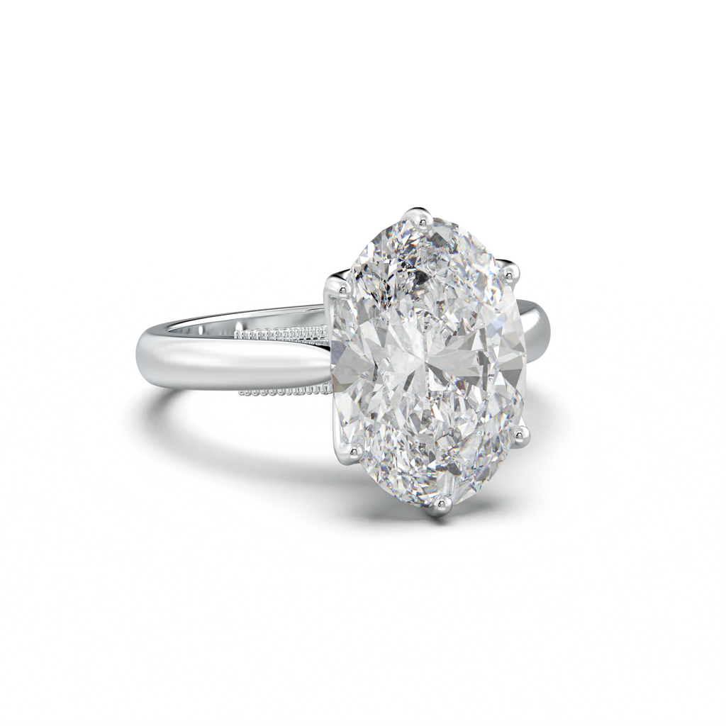 Oval Tulip Setting Hidden bridge Halo Engagement Ring