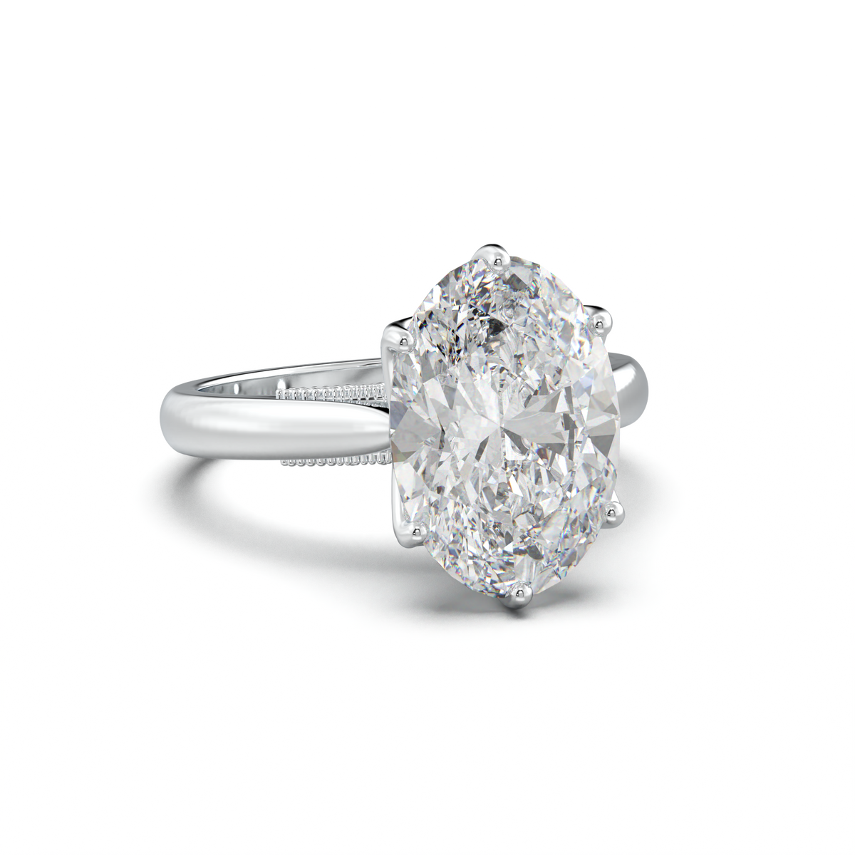 Oval Tulip Setting Hidden bridge Halo Engagement Ring