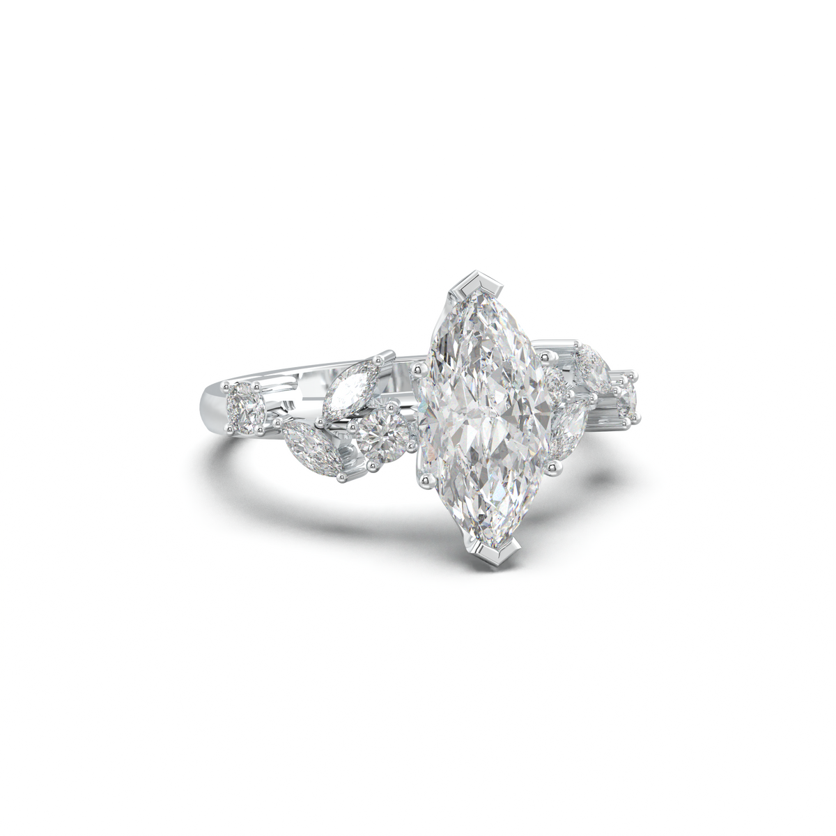 Marquise Mixed Side-Stone Engagement Ring