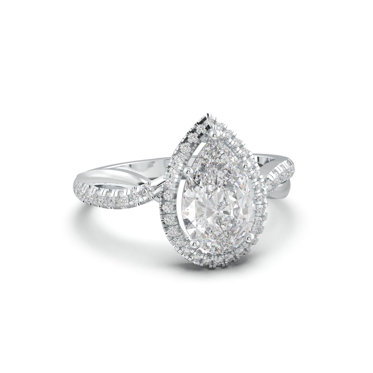 Pear Halo Twisted Pavé Engagement Ring